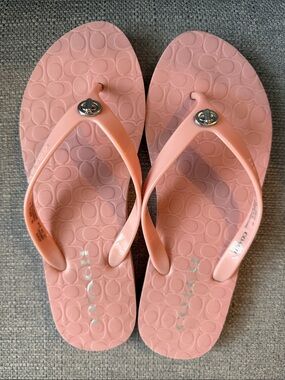 Coach Pink Logo Flip Flops
